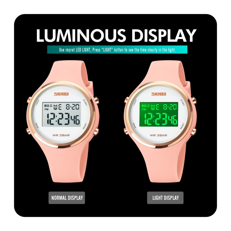 SKMEI 1720 Round Dial LED Digital Display Luminous Silicone Strap Electronic Watch(Pink)