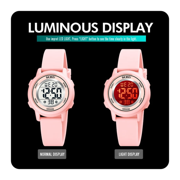 SKMEI 1721 Triplicate Round Dial LED Digital Display Luminous Silicone Strap Electronic Watch(Pink)