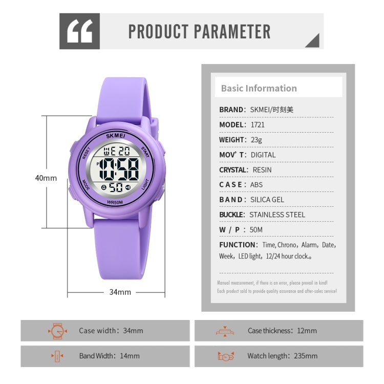 SKMEI 1721 Triplicate Round Dial LED Digital Display Luminous Silicone Strap Electronic Watch(Purple)