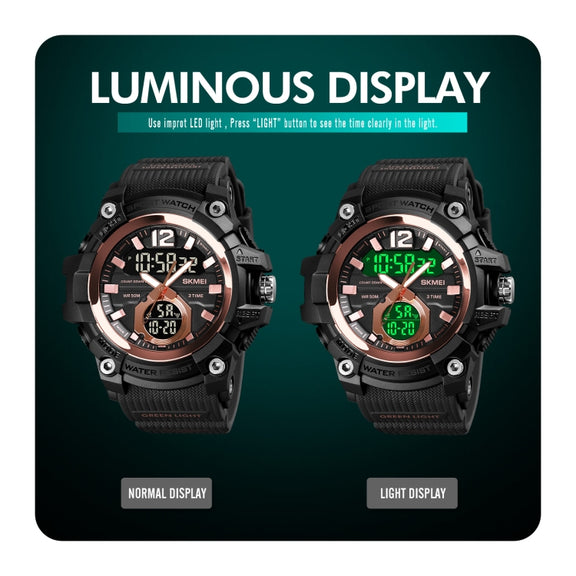 SKMEI 1725 Three Time LED Digital Display Timing Luminous Electronic Watch(Black)