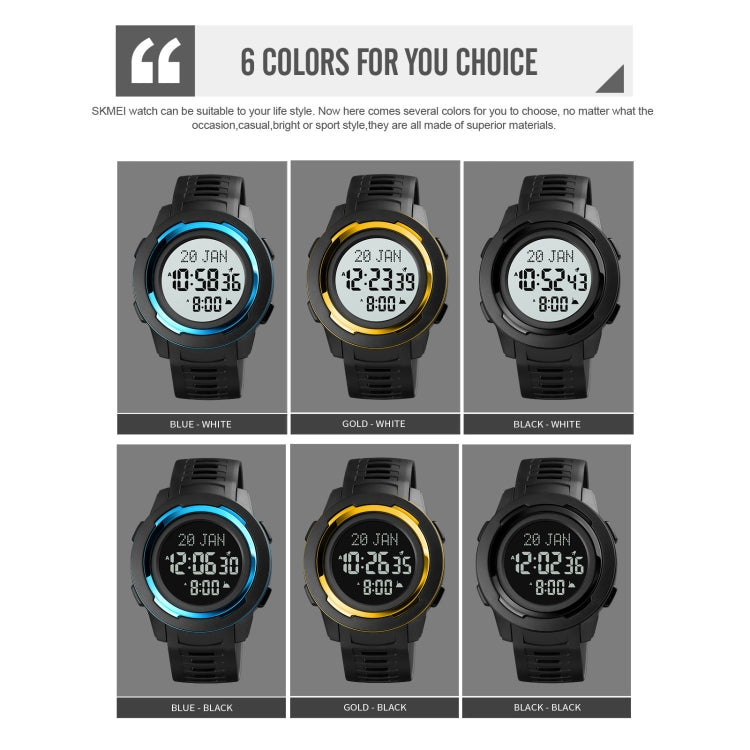 SKMEI 1729 Qibla Calendar Timing Multifunctional LED Digital Display Luminous Electronic Watch(Blue and White)
