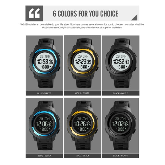 SKMEI 1729 Qibla Calendar Timing Multifunctional LED Digital Display Luminous Electronic Watch(Gold and White)