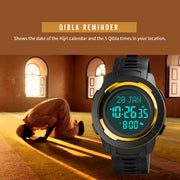 SKMEI 1729 Qibla Calendar Timing Multifunctional LED Digital Display Luminous Electronic Watch(Gold and White)