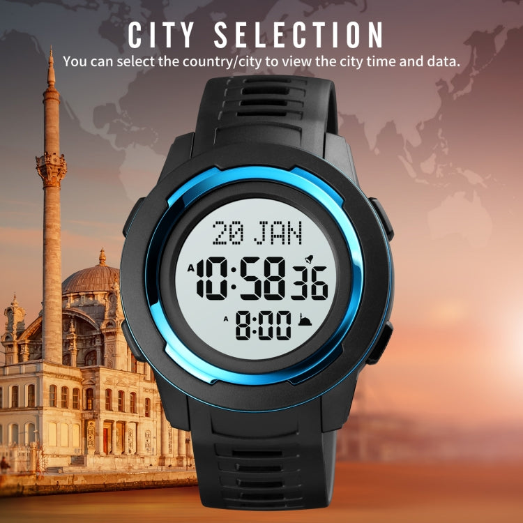 SKMEI 1729 Qibla Calendar Timing Multifunctional LED Digital Display Luminous Electronic Watch(Gold and White)