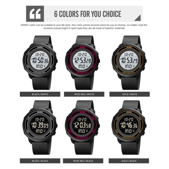 SKMEI 1736 Triplicate Round Dial Timing LED Digital Display Luminous Electronic Watch(Rose Red and White)