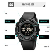 SKMEI 1736 Triplicate Round Dial Timing LED Digital Display Luminous Electronic Watch(Rose Red and Black)