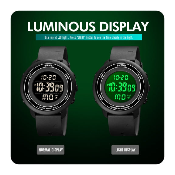 SKMEI 1736 Triplicate Round Dial Timing LED Digital Display Luminous Electronic Watch(Black and White)
