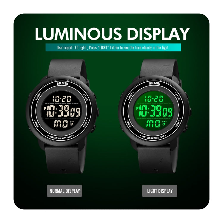 SKMEI 1736 Triplicate Round Dial Timing LED Digital Display Luminous Electronic Watch(Black)