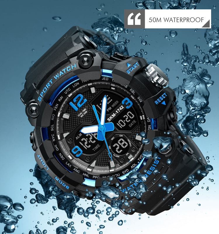 SKMEI 1742 Four-screen LED Digital Display Luminous Sports Shockproof Electronic Watch for Men(Black)