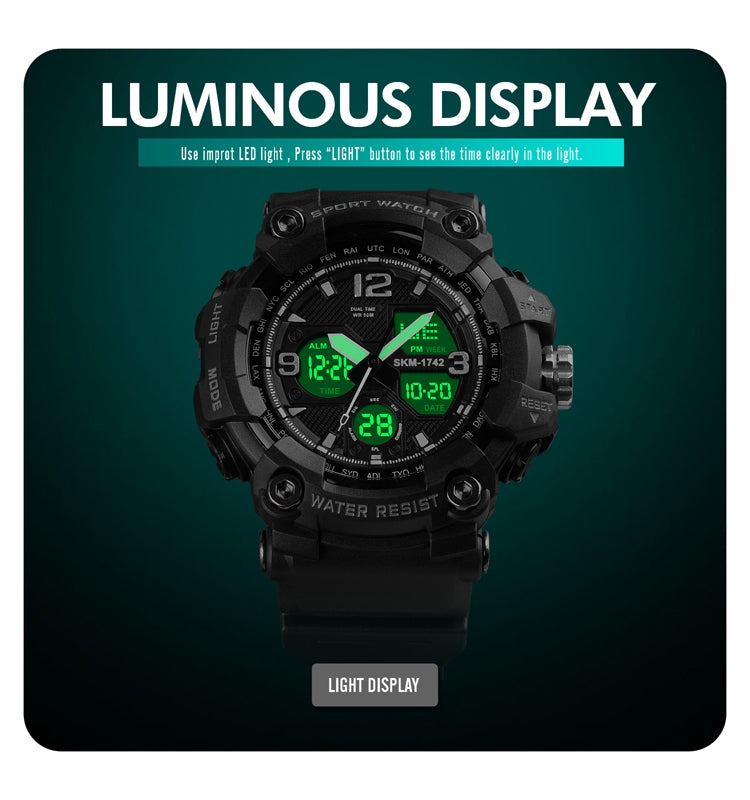 SKMEI 1742 Four-screen LED Digital Display Luminous Sports Shockproof Electronic Watch for Men(Blue)