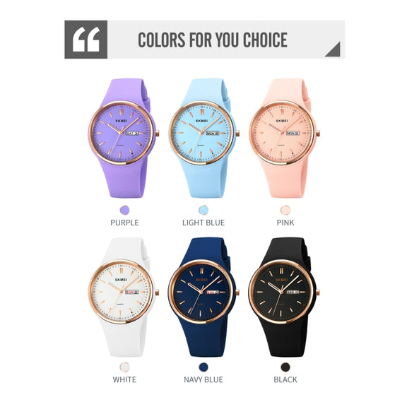 SKMEI 1747 Simple Bar scale Dial Silicone Strap Quartz Watch for Ladies(Light Blue)