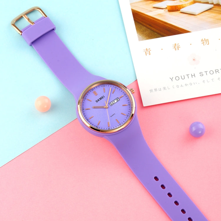 SKMEI 1747 Simple Bar scale Dial Silicone Strap Quartz Watch for Ladies(Pink)