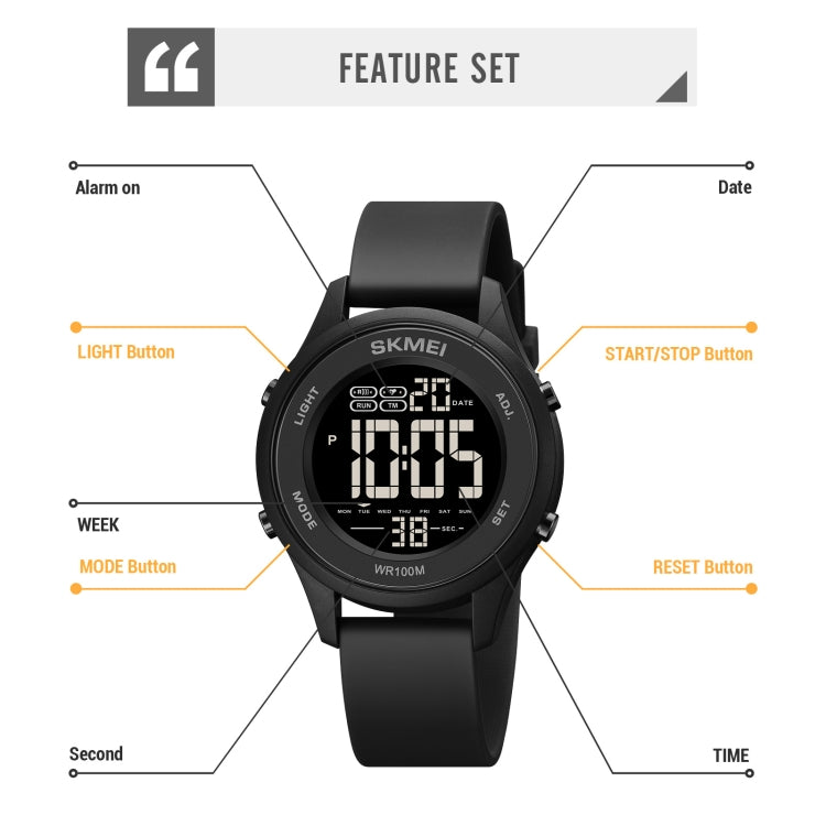 SKMEI 1758 Multifunctional LED Digital Display Luminous Silicone Strap Electronic Watch(Black White)