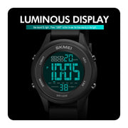 SKMEI 1758 Multifunctional LED Digital Display Luminous Silicone Strap Electronic Watch(Black Silver)