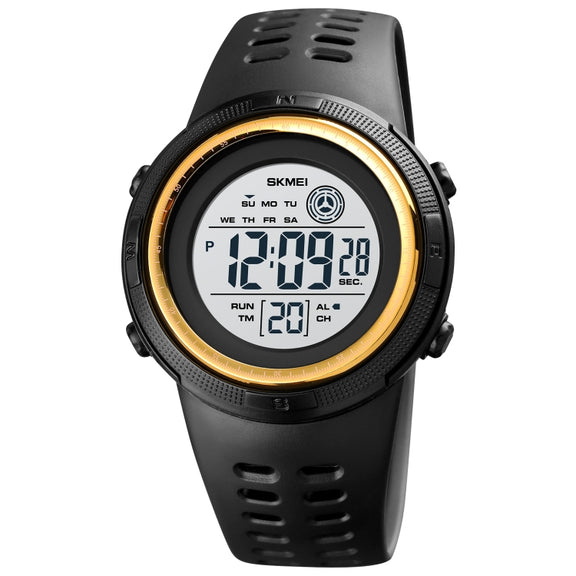SKMEI 1773 Triplicate Round LED Dual Time Digital Display Colorful Backlight Electronic Watch(Gold White)