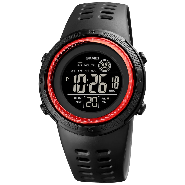 SKMEI 1773 Triplicate Round LED Dual Time Digital Display Colorful Backlight Electronic Watch(Red Black)