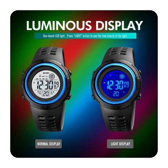 SKMEI 1773 Triplicate Round LED Dual Time Digital Display Colorful Backlight Electronic Watch(Red Black)