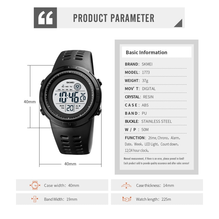 SKMEI 1773 Triplicate Round LED Dual Time Digital Display Colorful Backlight Electronic Watch(Black)