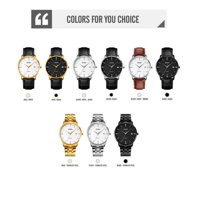 SKMEI 1801 Men Casual Calendar Quartz Watch(Silver White Brown)