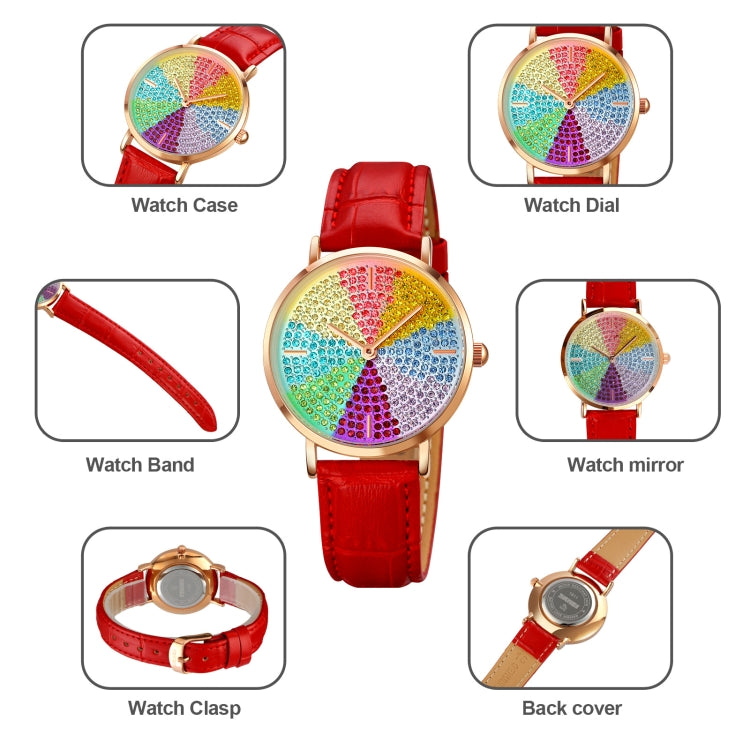 SKMEI 1811 Eight Color Diamond Round Dial Quartz Watch for Ladies(White Leather Belt)