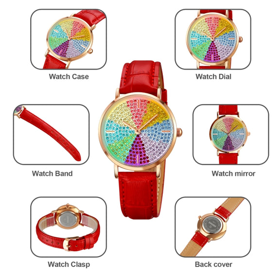 SKMEI 1811 Eight Color Diamond Round Dial Quartz Watch for Ladies(White Leather Belt)