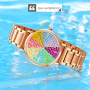 SKMEI 1811 Eight Color Diamond Round Dial Quartz Watch for Ladies(Black Leather Belt)