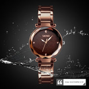 SKMEI 9180 Starry Sky Dial Stainless Steel Strap Quartz Watch for Ladies(Black)