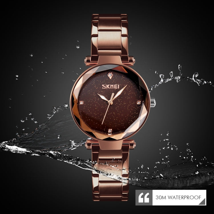 SKMEI 9180 Starry Sky Dial Stainless Steel Strap Quartz Watch for Ladies(Black)
