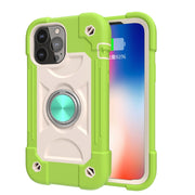 For iPhone 13 Shockproof Silicone + PC Protective Case with Dual-Ring Holder(Guava)