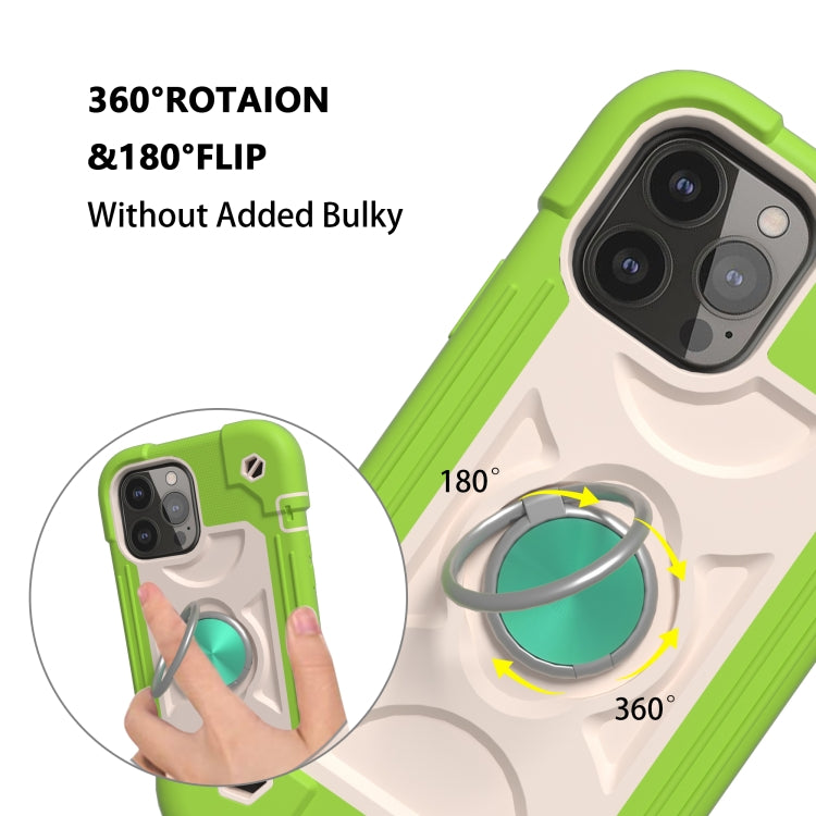 For iPhone 13 Shockproof Silicone + PC Protective Case with Dual-Ring Holder(Guava)
