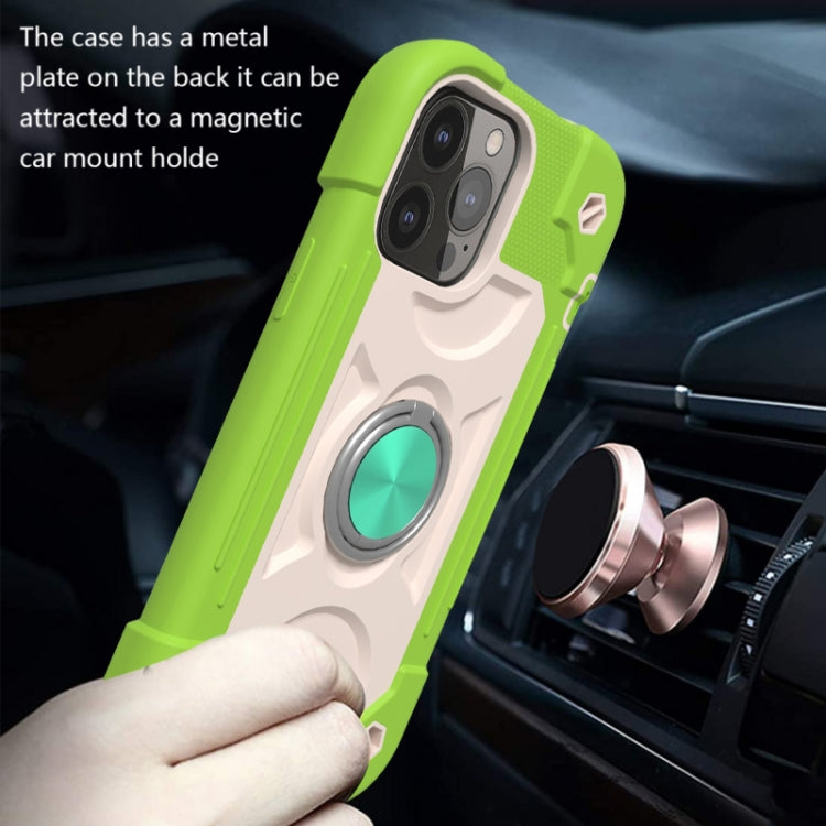 For iPhone 13 Shockproof Silicone + PC Protective Case with Dual-Ring Holder(Guava)