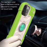 For iPhone 13 Shockproof Silicone + PC Protective Case with Dual-Ring Holder(Guava)
