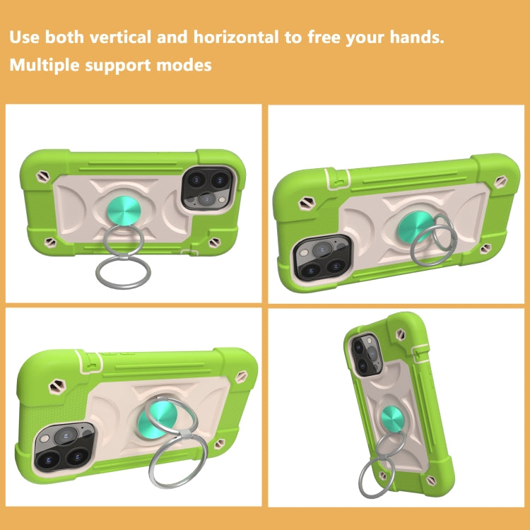 For iPhone 13 Shockproof Silicone + PC Protective Case with Dual-Ring Holder(Guava)