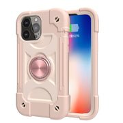 For iPhone 13 Shockproof Silicone + PC Protective Case with Dual-Ring Holder(Rose Gold)