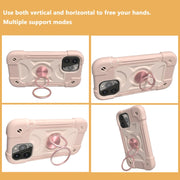 For iPhone 13 Shockproof Silicone + PC Protective Case with Dual-Ring Holder(Rose Gold)