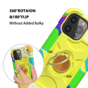 For iPhone 13 Shockproof Silicone + PC Protective Case with Dual-Ring Holder(Colorful Yellow Green)