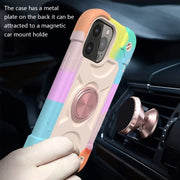 For iPhone 13 Shockproof Silicone + PC Protective Case with Dual-Ring Holder(Colorful Rose Gold)