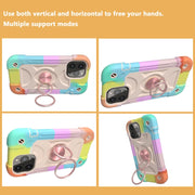 For iPhone 13 Shockproof Silicone + PC Protective Case with Dual-Ring Holder(Colorful Rose Gold)