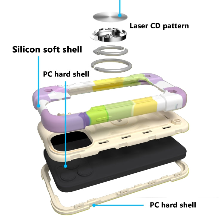 For iPhone 13 Shockproof Silicone + PC Protective Case with Dual-Ring Holder(Colorful Beige)