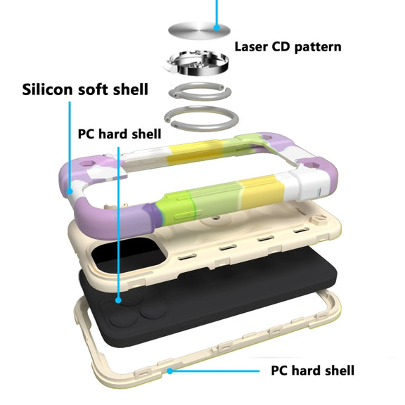 For iPhone 13 Shockproof Silicone + PC Protective Case with Dual-Ring Holder(Colorful Beige)