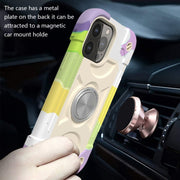 For iPhone 13 Shockproof Silicone + PC Protective Case with Dual-Ring Holder(Colorful Beige)