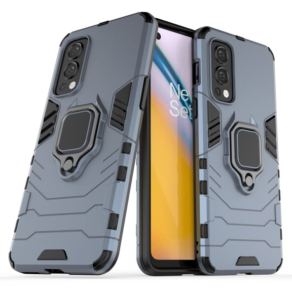 For OnePlus Nord 2 5G PC + TPU Shockproof Protective Case with Magnetic Ring Holder(Navy Blue)