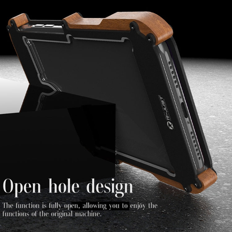 For iPhone 13 R-JUST Ironwood Man Shockproof Metal + Wood Bumper Protective Case