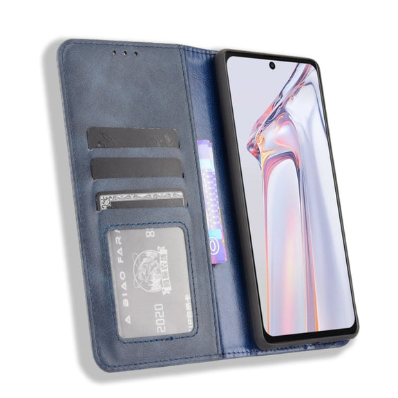 For Blackview A100 Magnetic Buckle Retro Crazy Horse Texture Horizontal Flip Leather Case with Holder & Card Slots & Photo Frame(Blue)