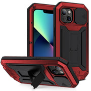 For iPhone 13 mini R-JUST Sliding Camera Shockproof Life Water-resistant Dust-proof Metal + Silicone Protective Case with Holder (Red)