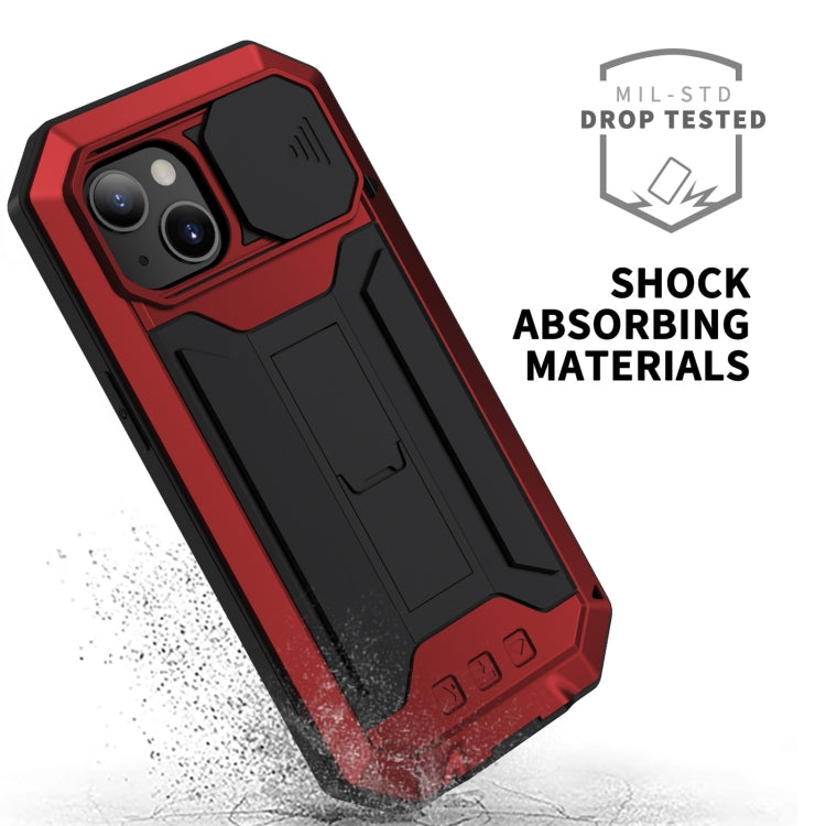 For iPhone 13 mini R-JUST Sliding Camera Shockproof Life Water-resistant Dust-proof Metal + Silicone Protective Case with Holder (Red)
