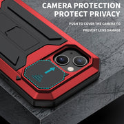For iPhone 13 mini R-JUST Sliding Camera Shockproof Life Water-resistant Dust-proof Metal + Silicone Protective Case with Holder (Red)