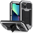 For iPhone 13 mini R-JUST Sliding Camera Shockproof Life Waterproof Dust-proof Metal + Silicone Protective Case with Holder (Silver) - iPhone 13 mini Cases by R-JUST | Online Shopping South Africa | PMC TechLife