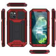 For iPhone 13 R-JUST Sliding Camera Shockproof Life Water-resistant Dust-proof Metal + Silicone Protective Case with Holder(Red)