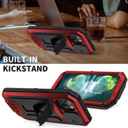 For iPhone 13 R-JUST Sliding Camera Shockproof Life Water-resistant Dust-proof Metal + Silicone Protective Case with Holder(Red)